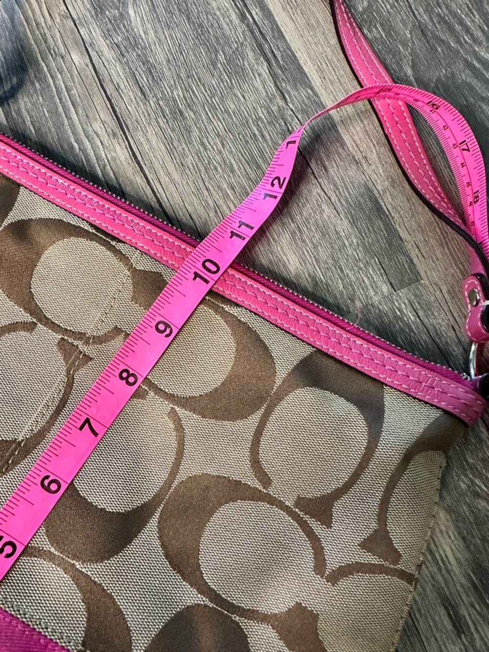 Coach Signature Canvas Pink Stripe Shoulder Bag Small Zip Top Purse - Picture 7 of 7